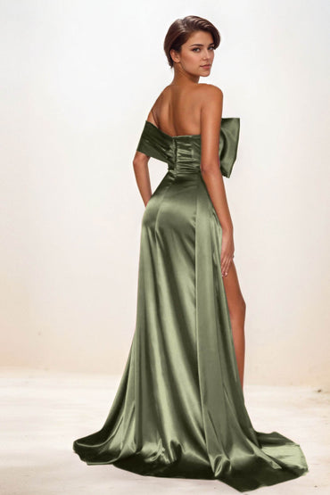 Trumpet-Mermaid Sweep-Brush Train Luxe Satin Wedding Guest Dress CG0293 - COCOMELODY