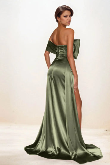 Trumpet-Mermaid Sweep-Brush Train Luxe Satin Wedding Guest Dress CG0293 - COCOMELODY