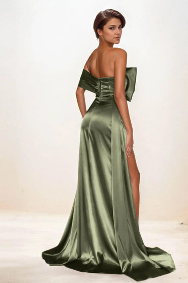 Trumpet-Mermaid Sweep-Brush Train Luxe Satin Wedding Guest Dress CG0293 - COCOMELODY