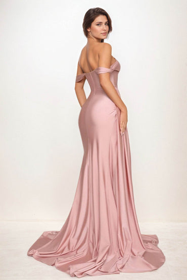 Trumpet-Mermaid Sweep-Brush Train Stretch Satin Wedding Guest Dress CG0295 - COCOMELODY