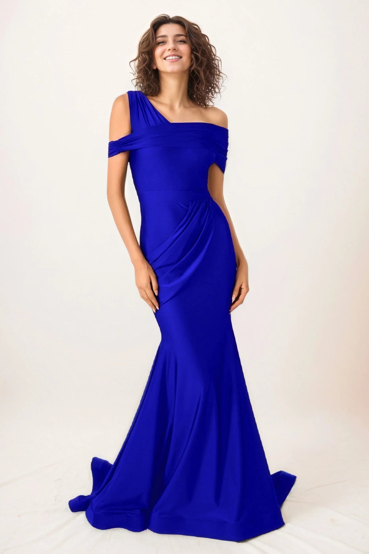 Trumpet-Mermaid Sweep-Brush Train Stretch Satin Wedding Guest Dress CG0297 - COCOMELODY