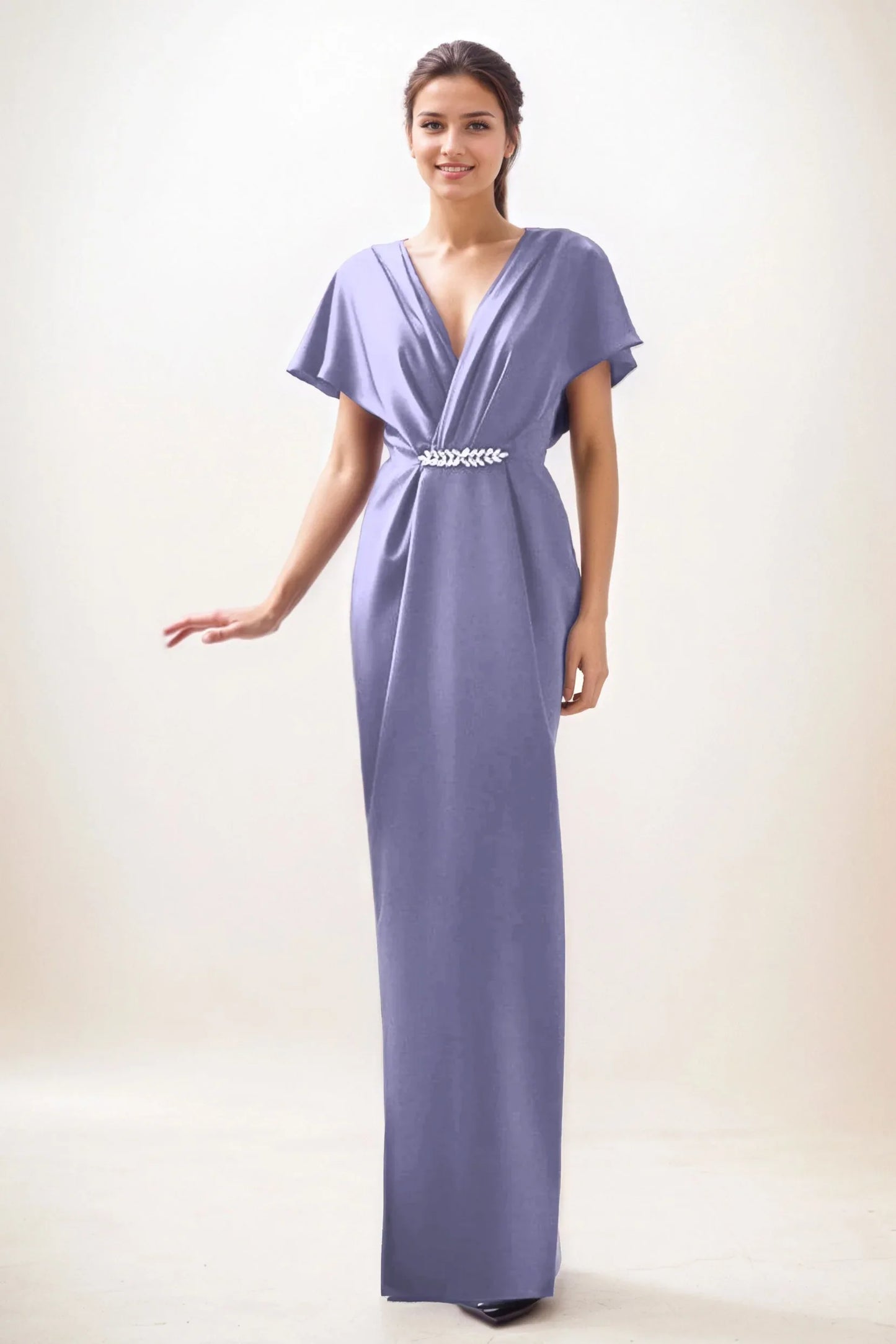 Sheath-Column Maxi Luxe Satin Wedding Guest Dress CG0299 - COCOMELODY