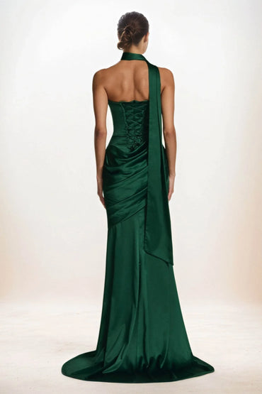 Trumpet-Mermaid Sweep-Brush Train Luxe Satin Wedding Guest Dress CG0301 - COCOMELODY