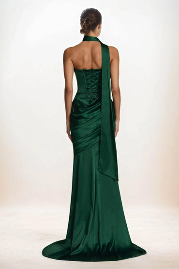 Trumpet-Mermaid Sweep-Brush Train Luxe Satin Wedding Guest Dress CG0301 - COCOMELODY