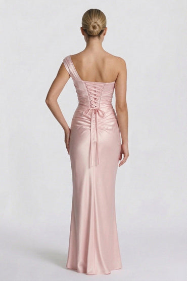 Sheath-Column Floor Length Acetate Satin Bridesmaid Dress CG0302BM - Dusty Blue - COCOMELODY