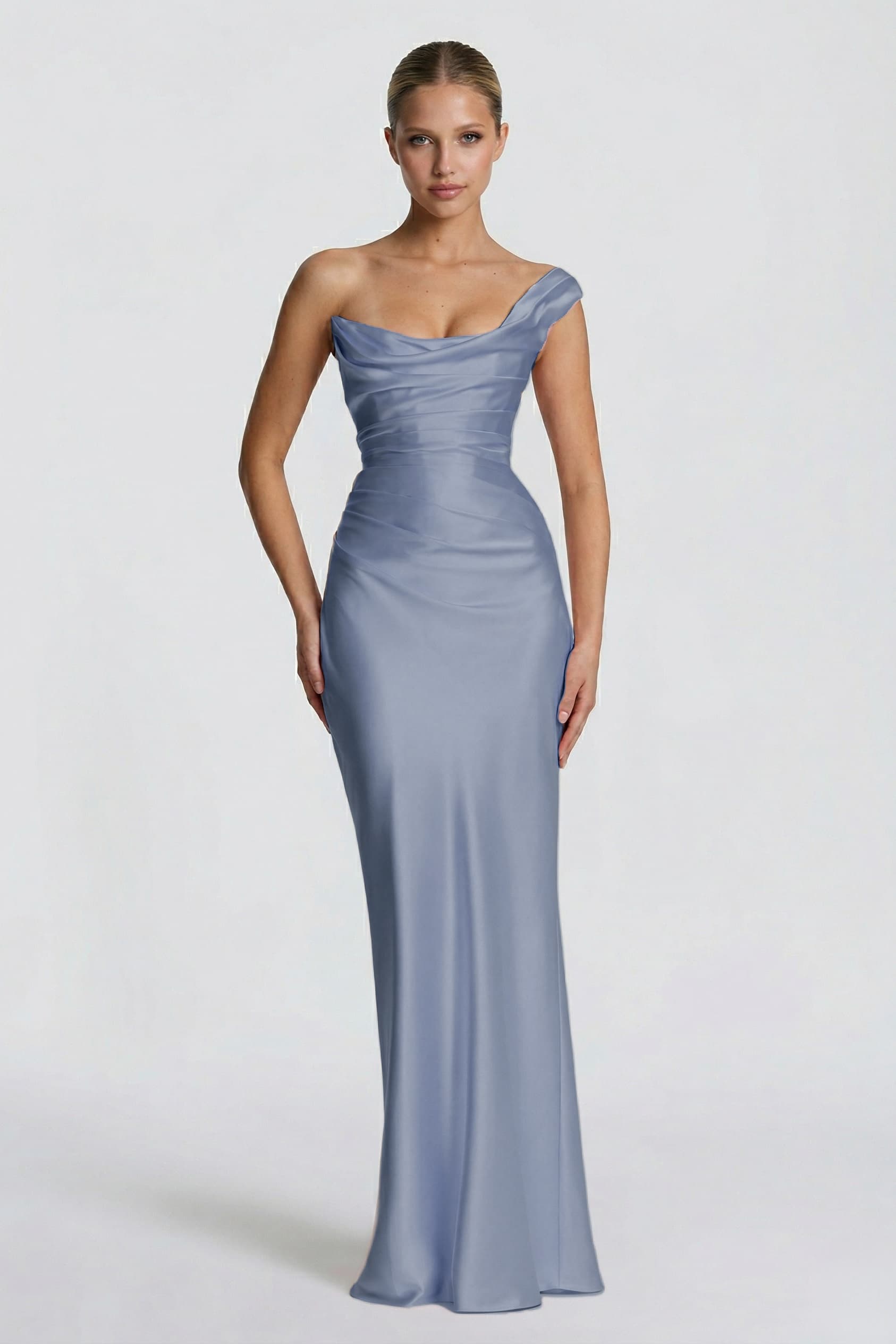 acetate satin dress Sheath-Column Floor Length Acetate Satin Wedding Guest Dress COCOMELODY CG0302, Wine