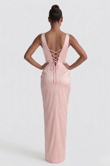 Sheath-Column Floor Length Acetate Satin Bridesmaid Dress CG0304BM - Dusty Blue - COCOMELODY