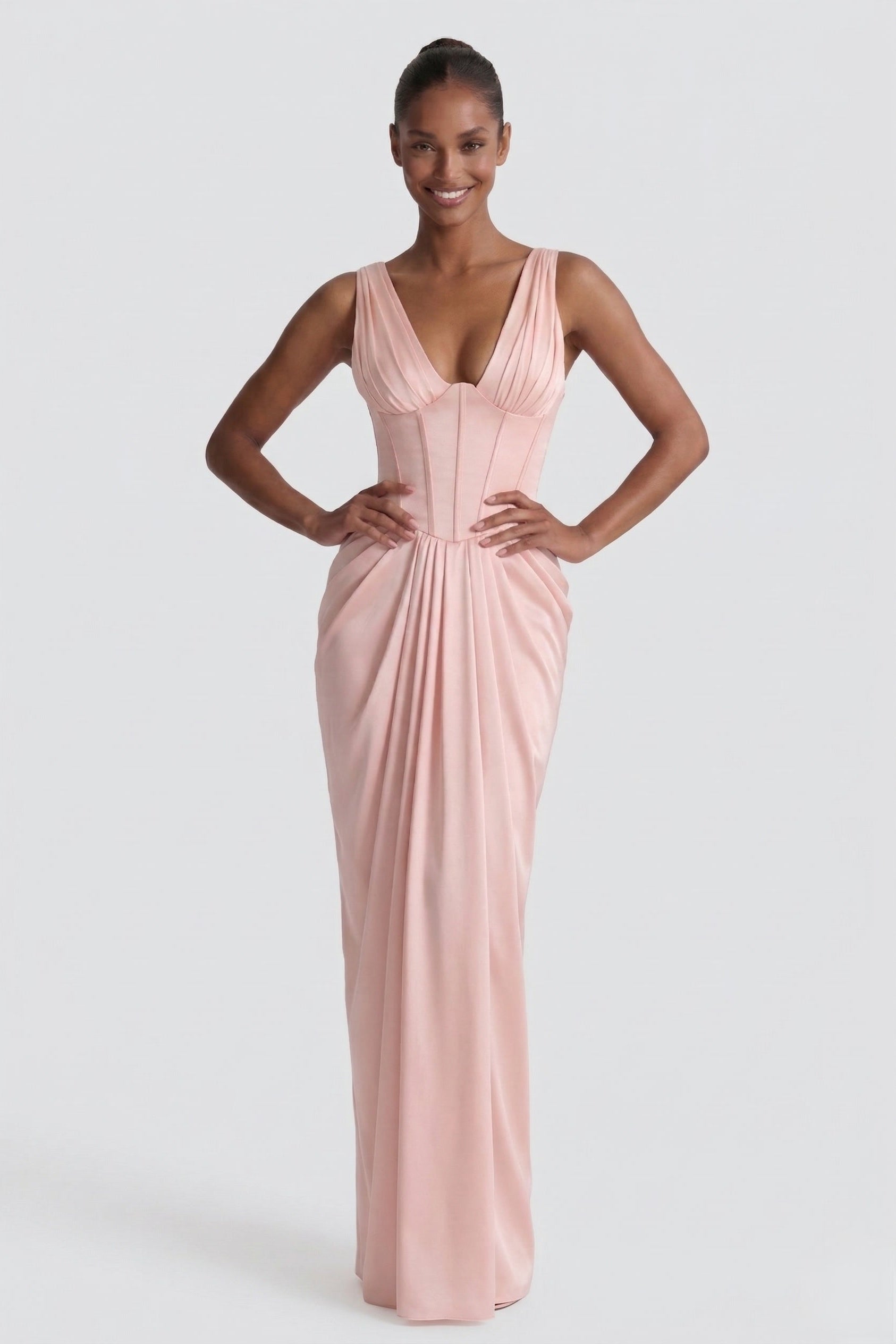 sachin and babi light blue dress Elegant Light Blue V-Neck Ruffled Long Prom Dress with Slit