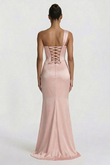 Sheath-Column Floor Length Acetate Satin Bridesmaid Dress CG0307BM - Dusty Blue - COCOMELODY
