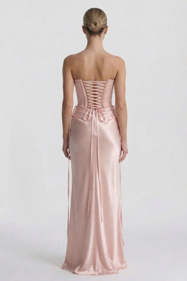 Sheath-Column Floor Length Acetate Satin Wedding Guest Dress CG0308CR - 3 Days / Soft Blush / US4 - COCOMELODY