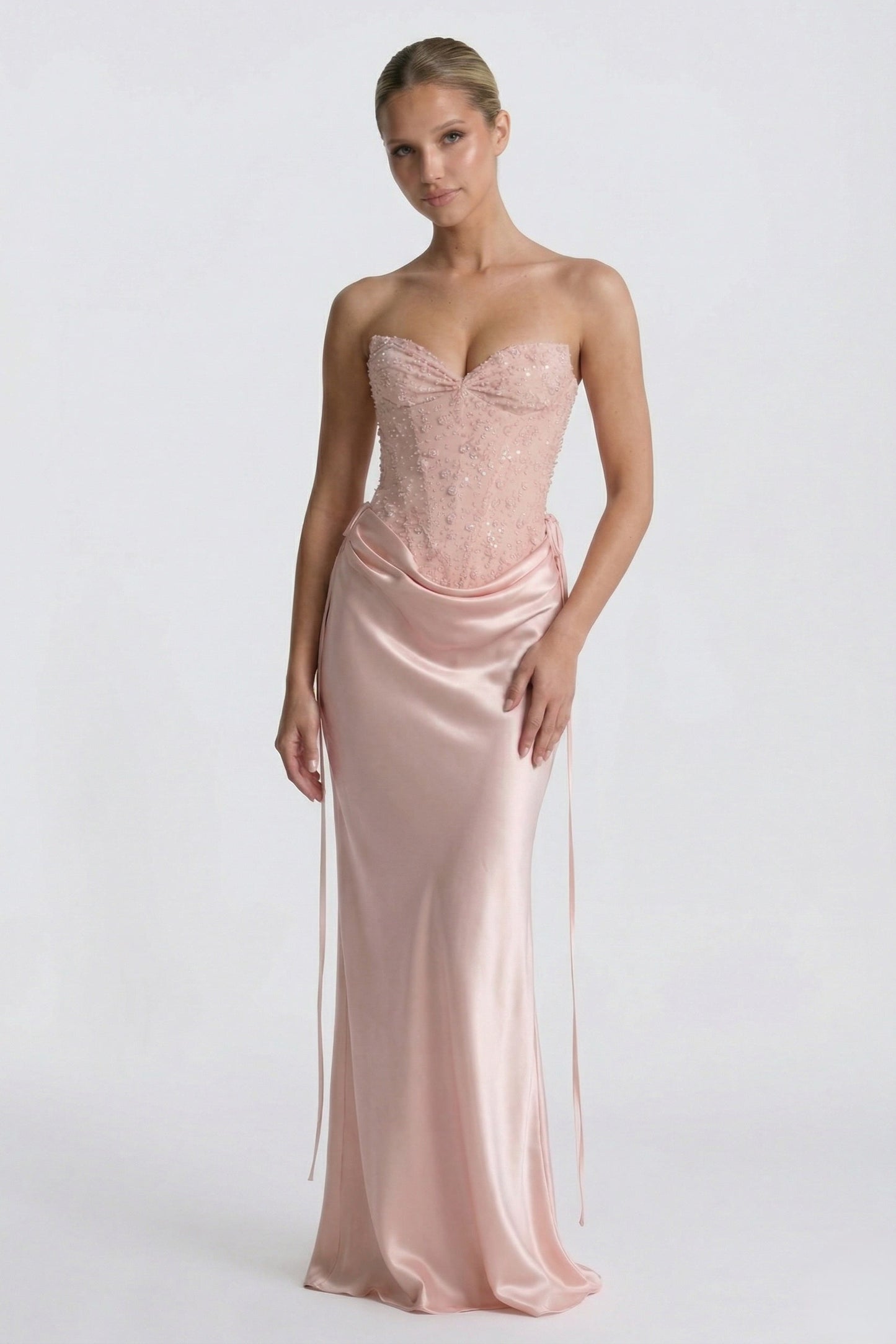 Sheath-Column Floor Length Acetate Satin Wedding Guest Dress CG0308CR