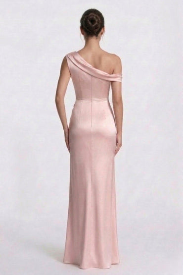 Sheath-Column Floor Length Acetate Satin Bridesmaid Dress CG0309BM - Dusty Blue - COCOMELODY