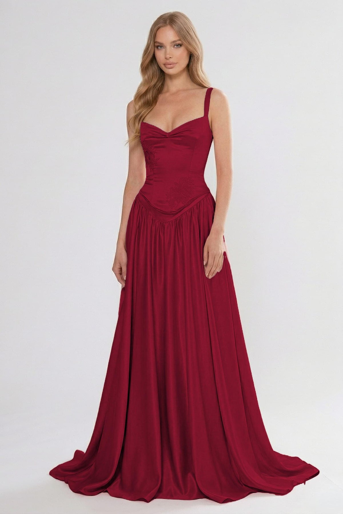 A-Line/Two-Piece Floor Length Soft Satin Bridesmaid Dress CG0310BM - Burgundy - COCOMELODY