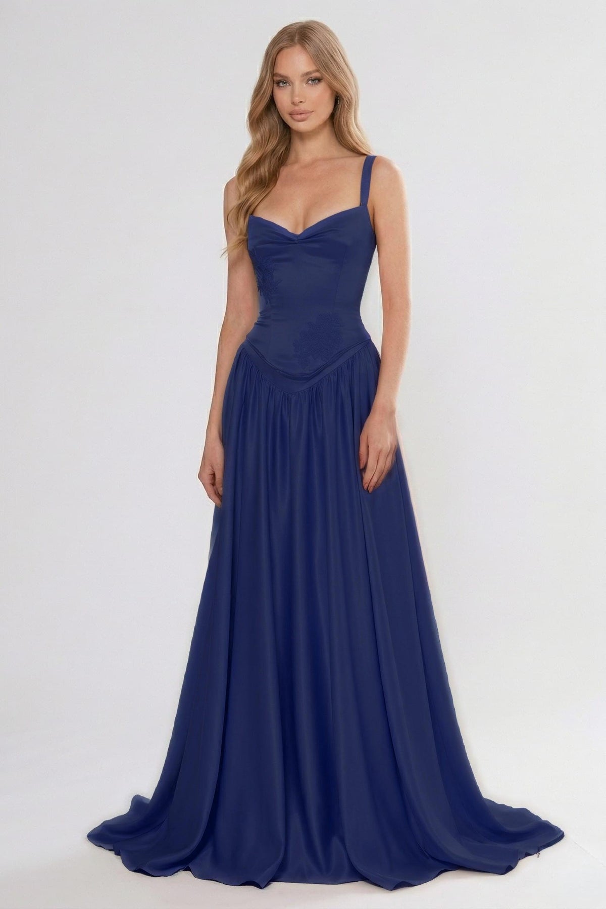 A-Line/Two-Piece Floor Length Soft Satin Bridesmaid Dress CG0310BM - Dark Navy - COCOMELODY