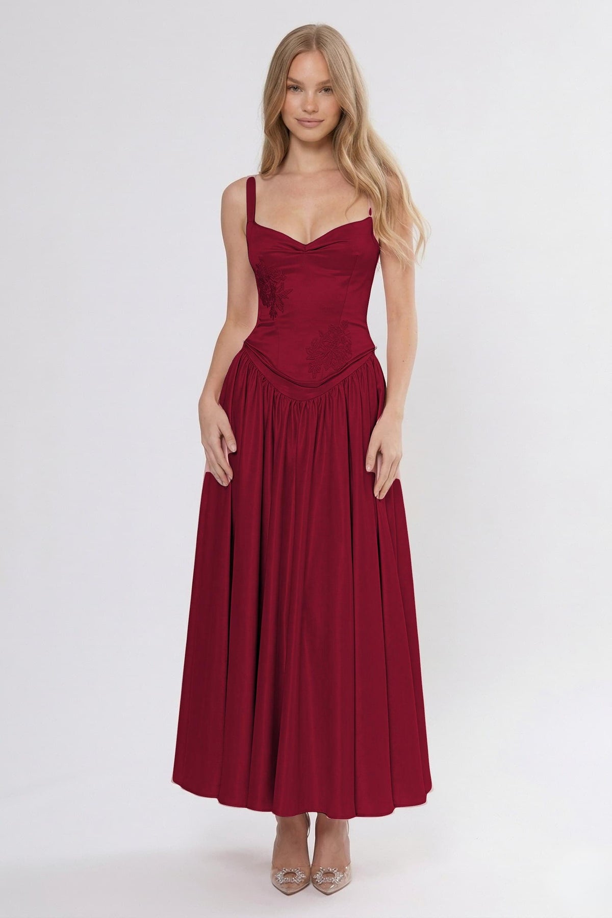 A-Line/Two-Piece Ankle Length Soft Satin Bridesmaid Dress CG0311BM - Burgundy - COCOMELODY