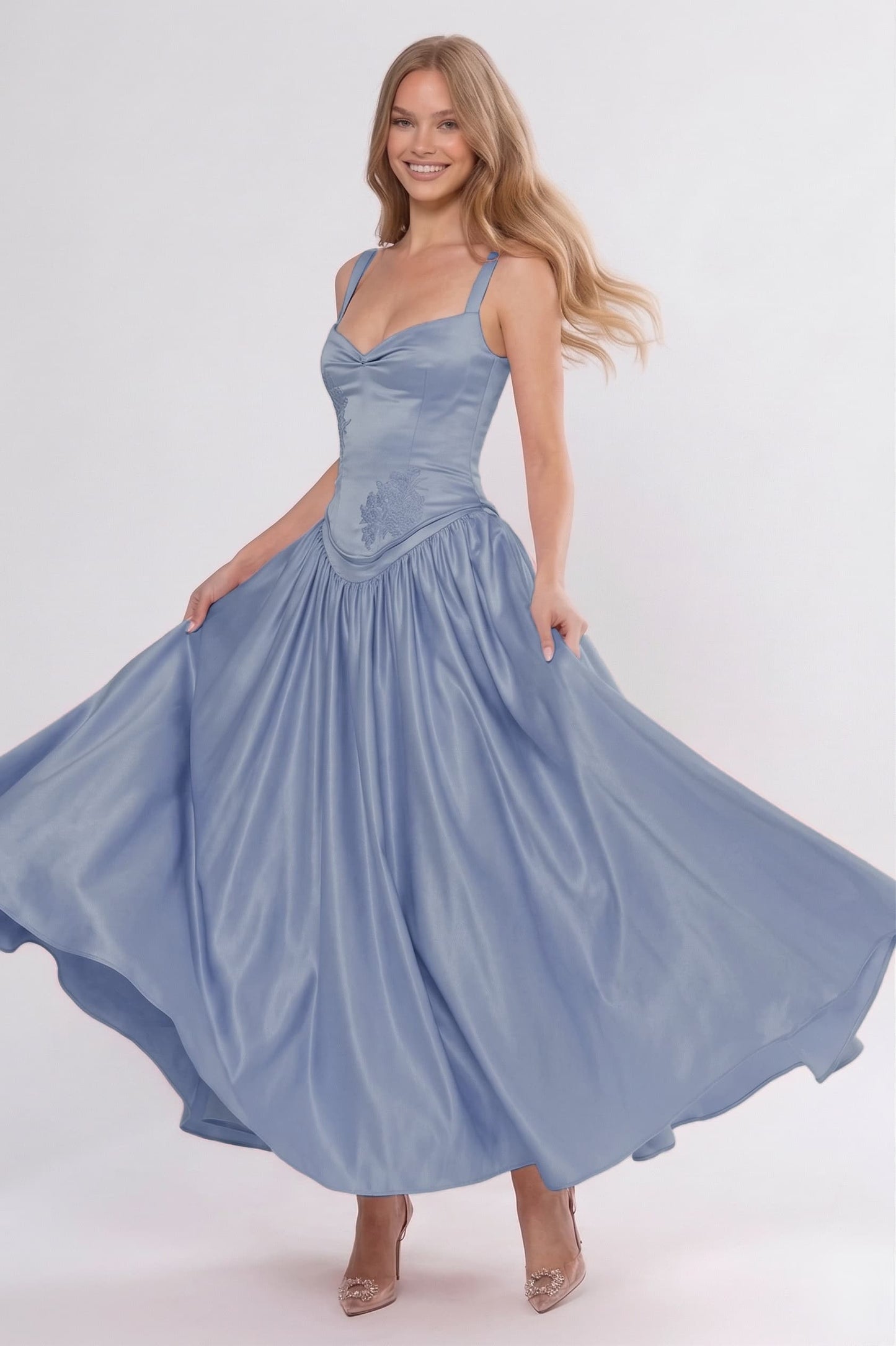 A-Line Ankle Length Soft Satin Wedding Guest Dress CG0311