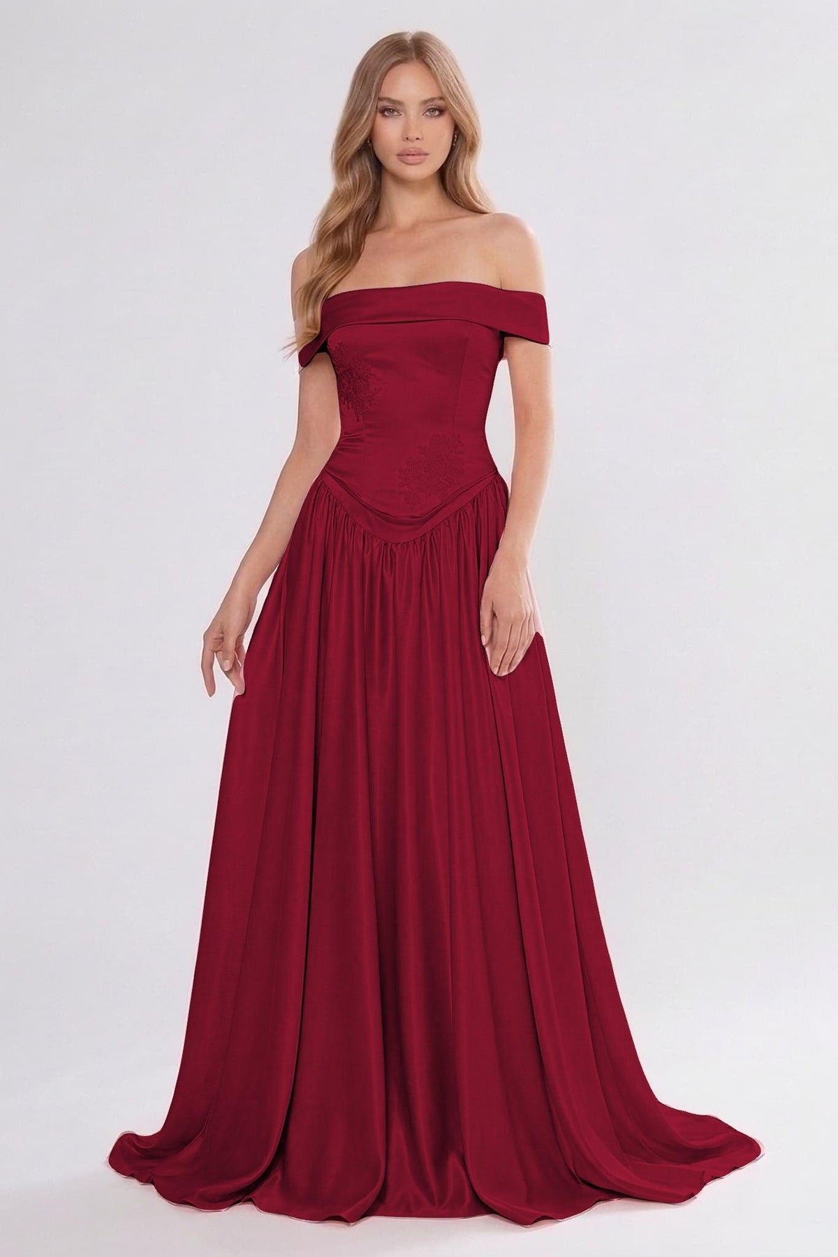 A-Line/Two-Piece Floor Length Soft Satin Bridesmaid Dress CG0312BM - Burgundy - COCOMELODY