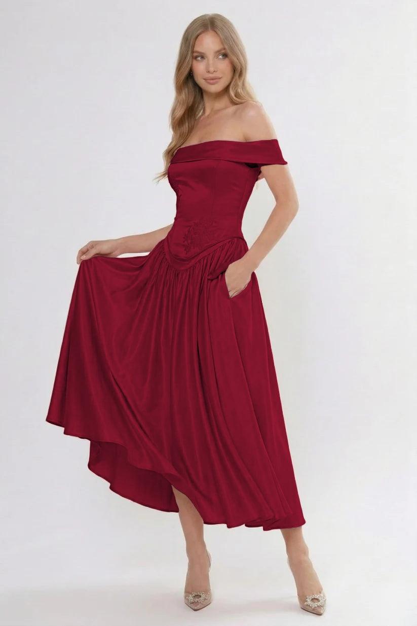 A-Line/Two-Piece Ankle Length Soft Satin Bridesmaid Dress CG0313BM - Burgundy - COCOMELODY