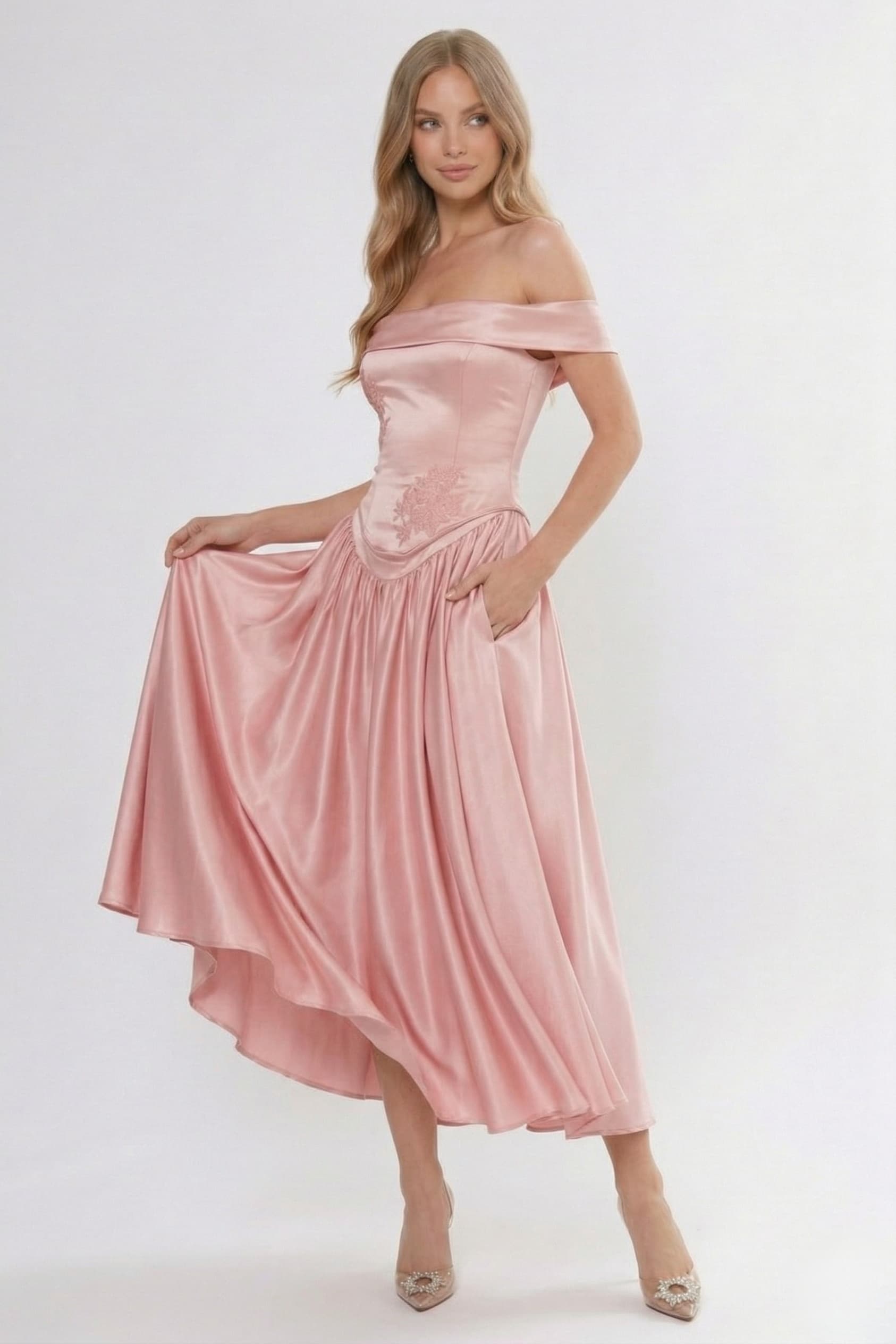 A-Line/Two-Piece Ankle Length Soft Satin Wedding Guest Dress COCOMELODY CG0313, Black