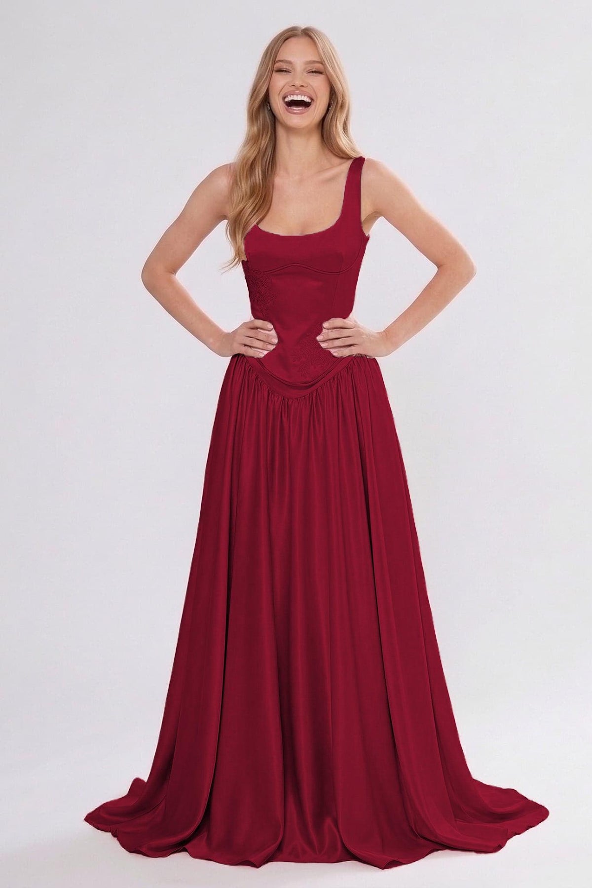 A-Line/Two-Piece Floor Length Soft Satin Bridesmaid Dress CG0314BM - Burgundy - COCOMELODY