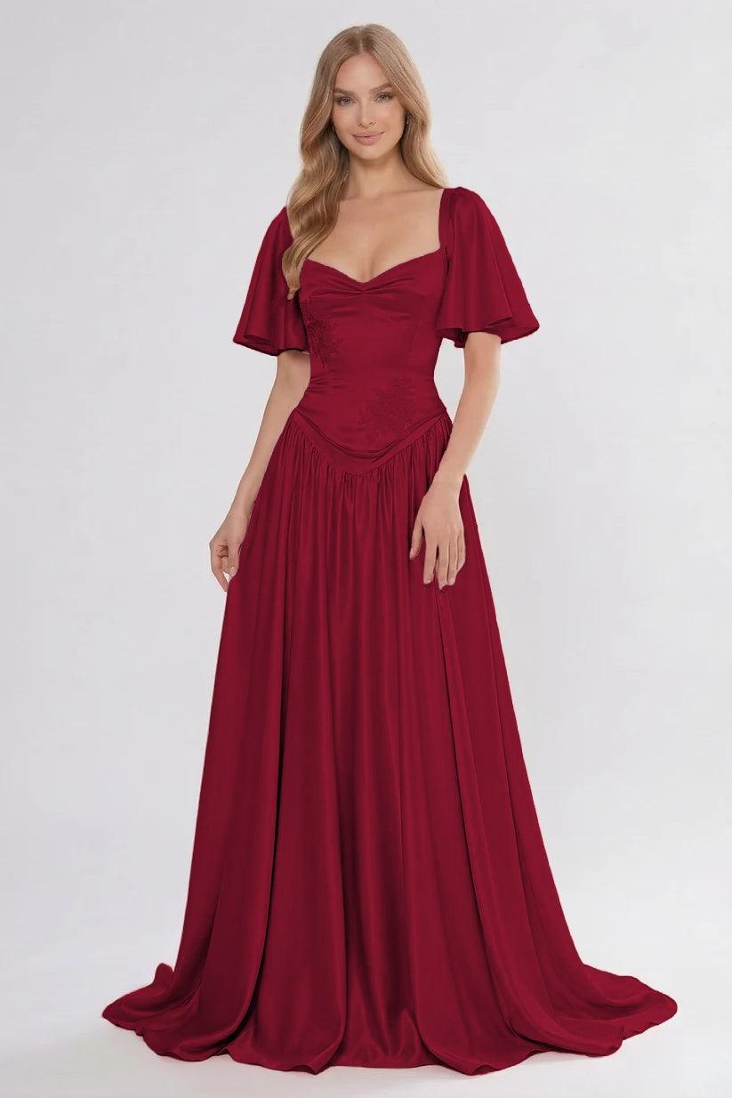 A-Line/Two-Piece Floor Length Soft Satin Bridesmaid Dress CG0316BM - Burgundy - COCOMELODY