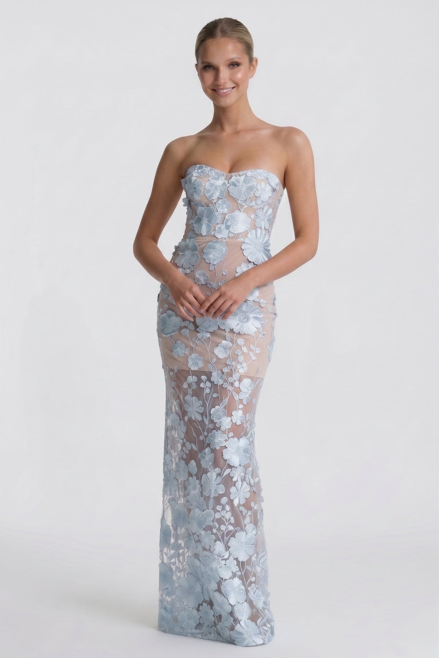 Sheath-Column Maxi Lace Wedding Guest Dress CG0318
