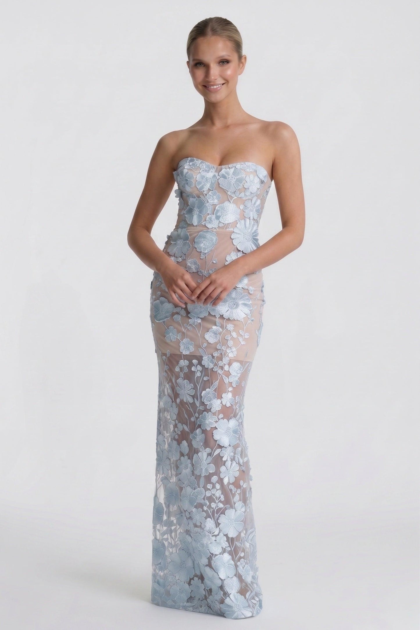 Sheath-Column Maxi Lace Little White Dresses CG0318CW - 15 Days / As Picture:Light Blue/Nude / US0-UK2-EUR30 - COCOMELODY