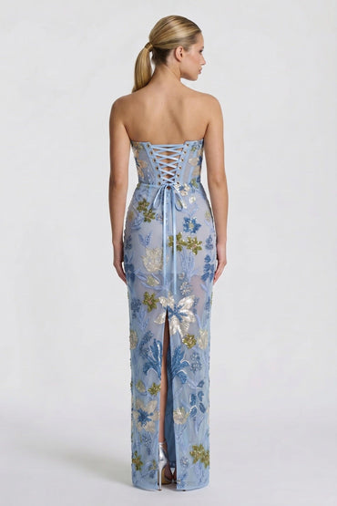 Sheath-Column Maxi Lace Wedding Guest Dress CG0320 - As Picture:Dusty Blue/Nude - COCOMELODY