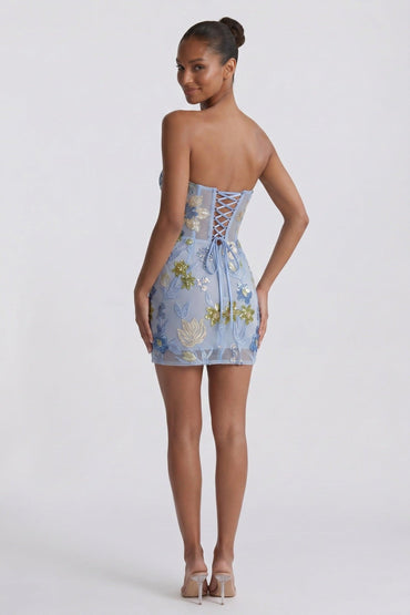 Sheath-Column Mini Lace Wedding Guest Dress CG0321 - As Picture:Dusty Blue/Nude - COCOMELODY