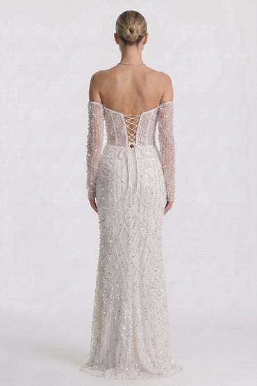 Trumpet-Mermaid Maxi Lace Little White Dress CG0323CW - 15 Days / Ivory / US0-UK2-EUR30 - COCOMELODY