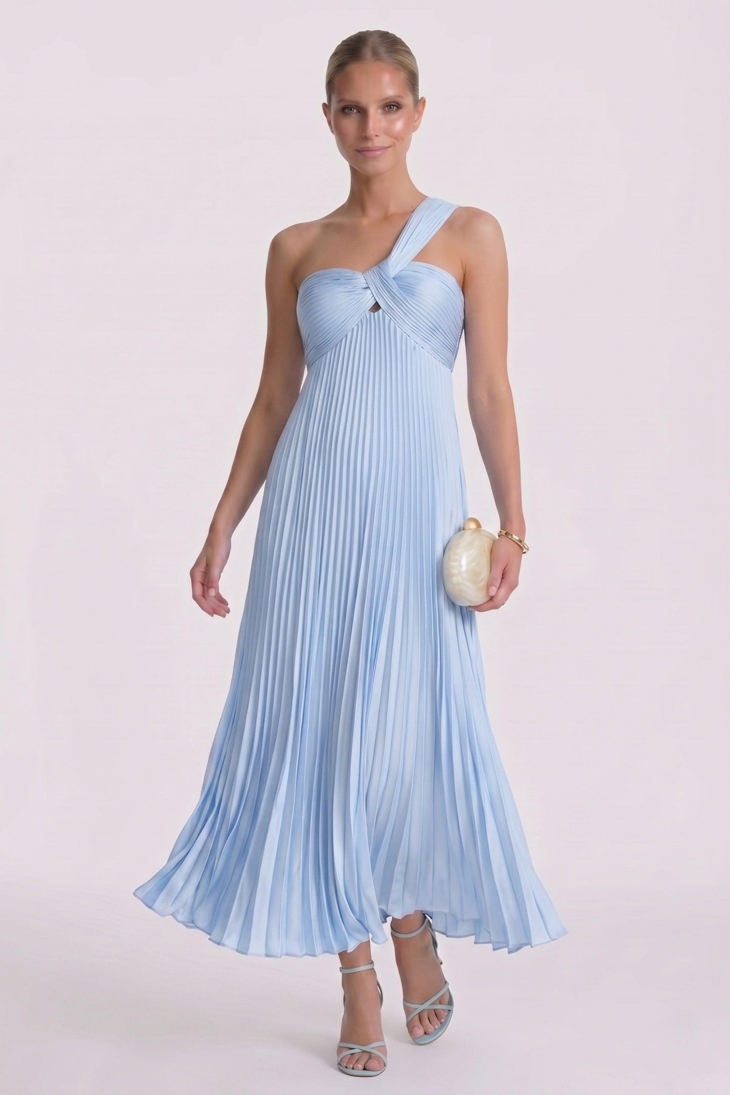 A-Line Ankle Length Chiffon Wedding Guest Dress CG0324 - Light Blue - COCOMELODY