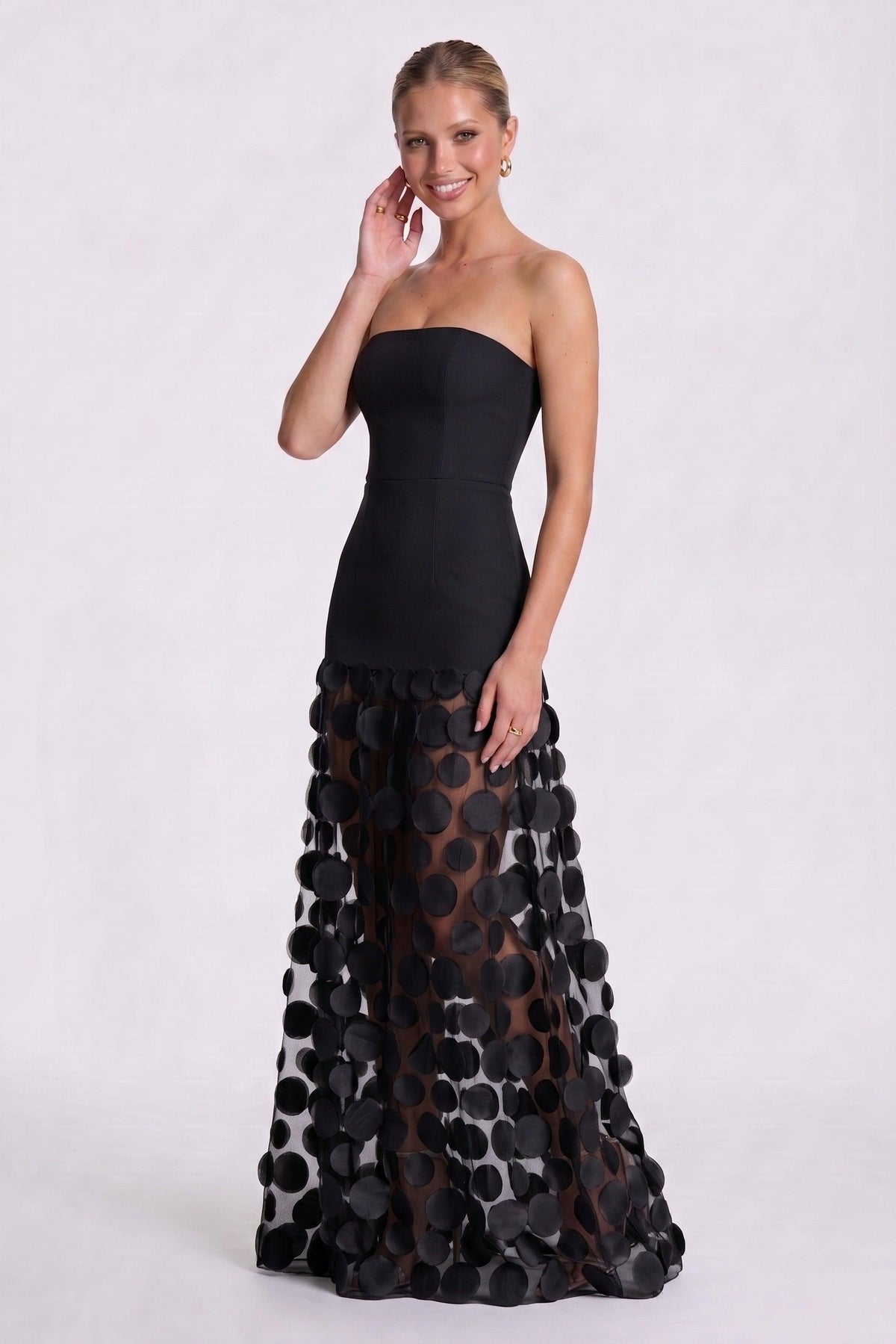 A-Line Maxi Elastic Cloth Tulle Wedding Guest Dress CG0325 - Black - COCOMELODY