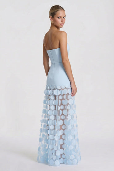 A-Line Maxi Elastic Cloth Tulle Wedding Guest Dress CG0325 - Blue - COCOMELODY