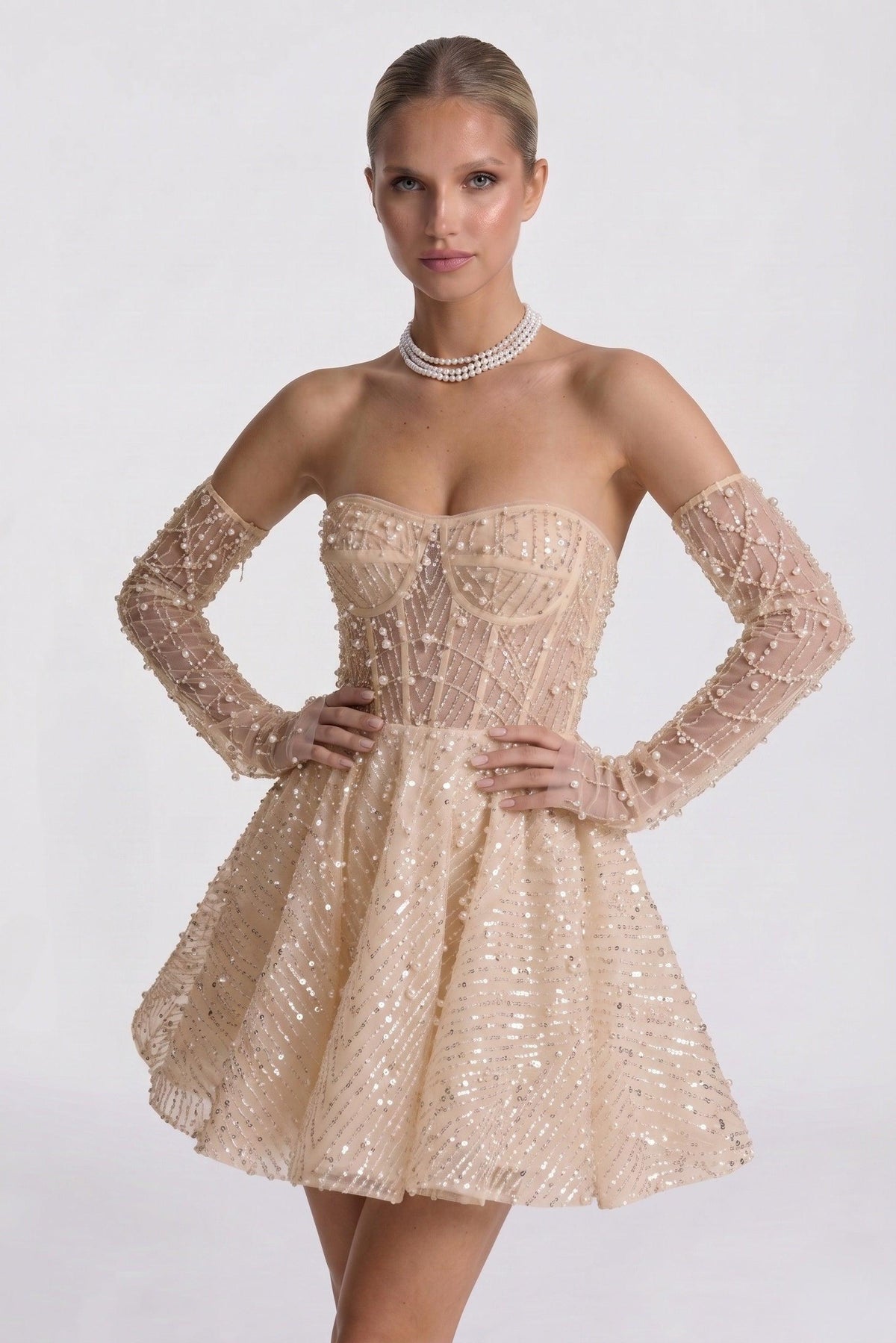 A-Line Mini Lace Little White Dresses CG0327CW - 15 Days / Champagne / US0-UK2-EUR30 - COCOMELODY