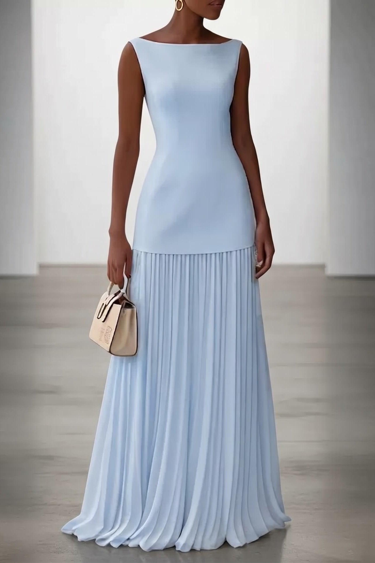 Sheath-Column Maxi Elastic Cloth Chiffon Wedding Guest Dress CG0328 - Light Blue - COCOMELODY