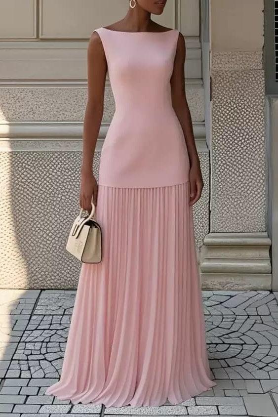 Sheath-Column Maxi Elastic Cloth Chiffon Wedding Guest Dress CG0328 - Soft Blush - COCOMELODY
