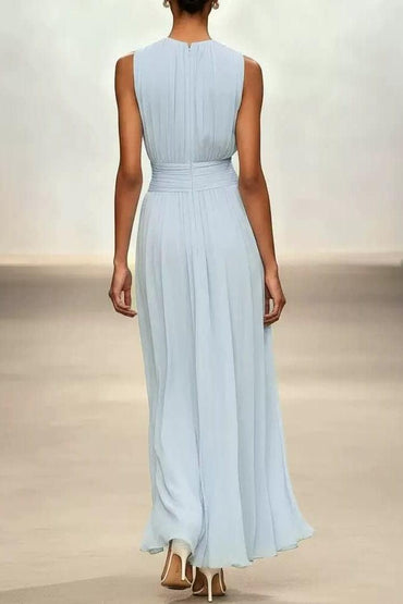 A-Line Ankle-length Chiffon Wedding Guest Dress CG0329 - Light Blue - COCOMELODY