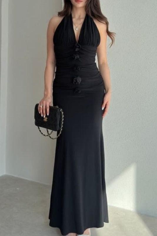 Sheath-Column Maxi Elastic Cloth Stretch Mesh Wedding Guest Dress CG0331 - Black - COCOMELODY