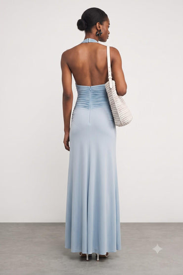 Sheath-Column Maxi Elastic Cloth Stretch Mesh Wedding Guest Dress CG0331 - Light Blue - COCOMELODY