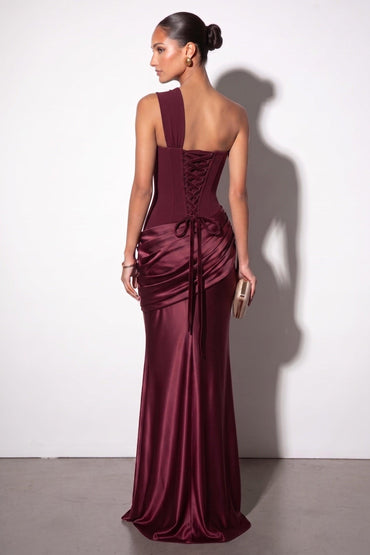 Trumpet-Mermaid Floor-length Elastic Cloth Stretch Satin Wedding Guest Dress CG0333 - Plum - COCOMELODY