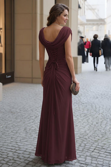 Sheath-Column Maxi Chiffon Wedding Guest Dress CG0334 - Mulberry - COCOMELODY