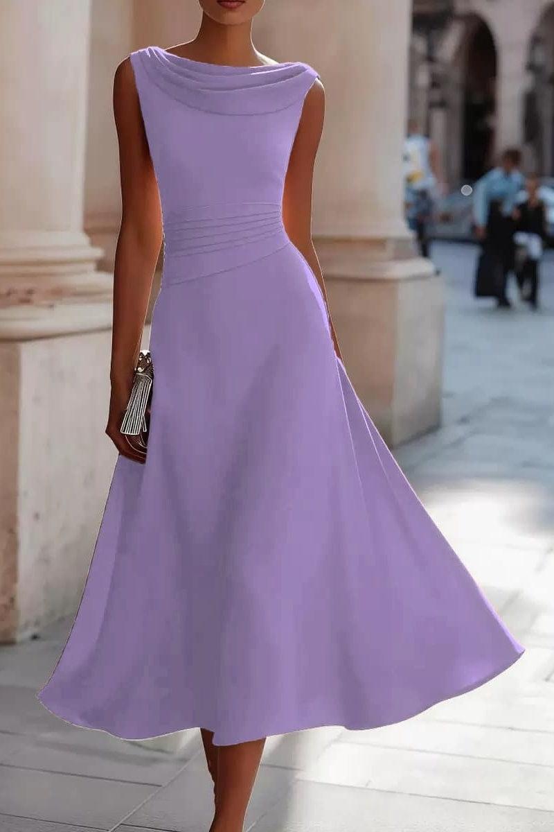 A-Line Tea Length Elastic Cloth Wedding Guest Dress CG0335 - Lilac - COCOMELODY