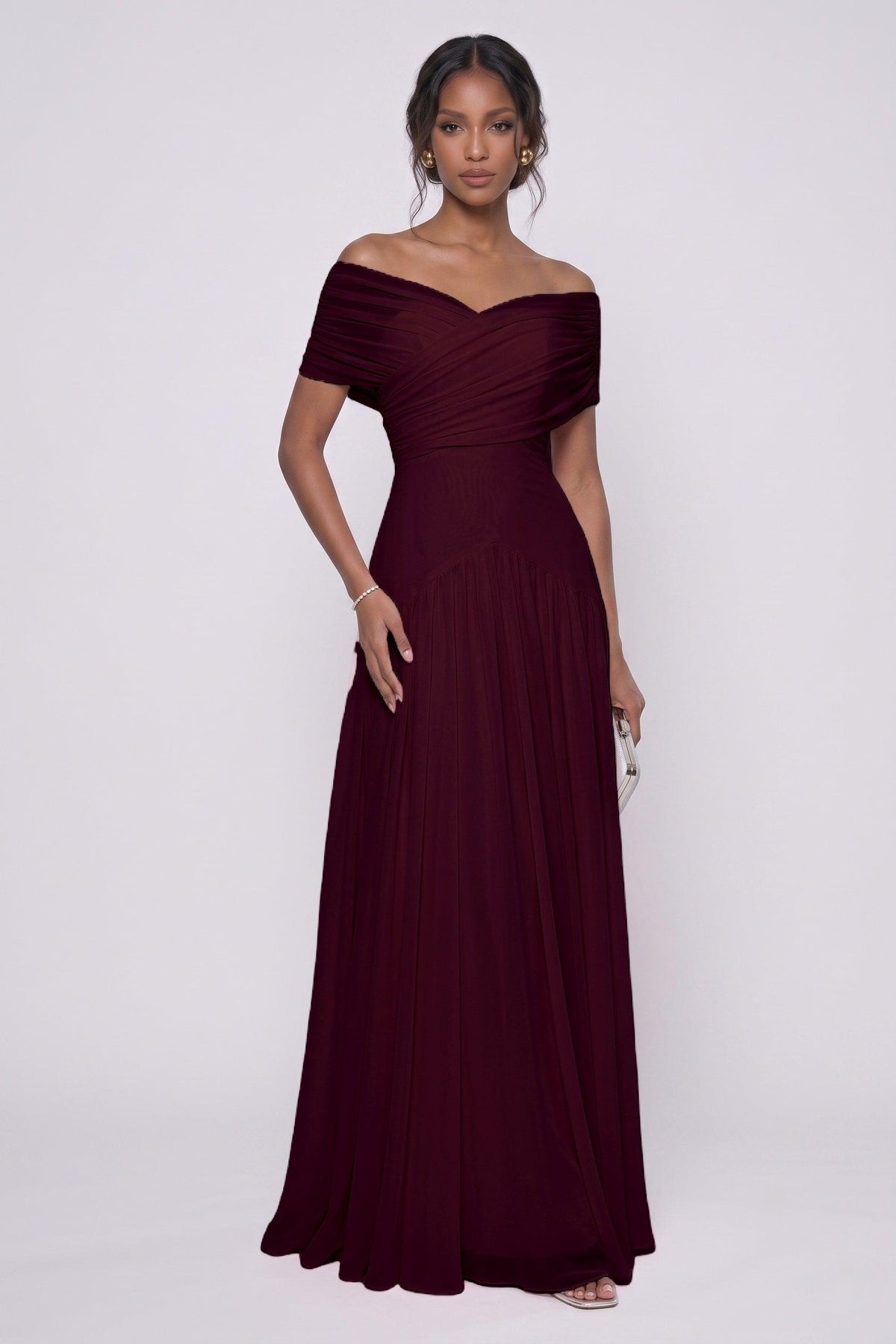 A-Line Maxi Chiffon Bridesmaid Dress CG0341BM - Wine - COCOMELODY