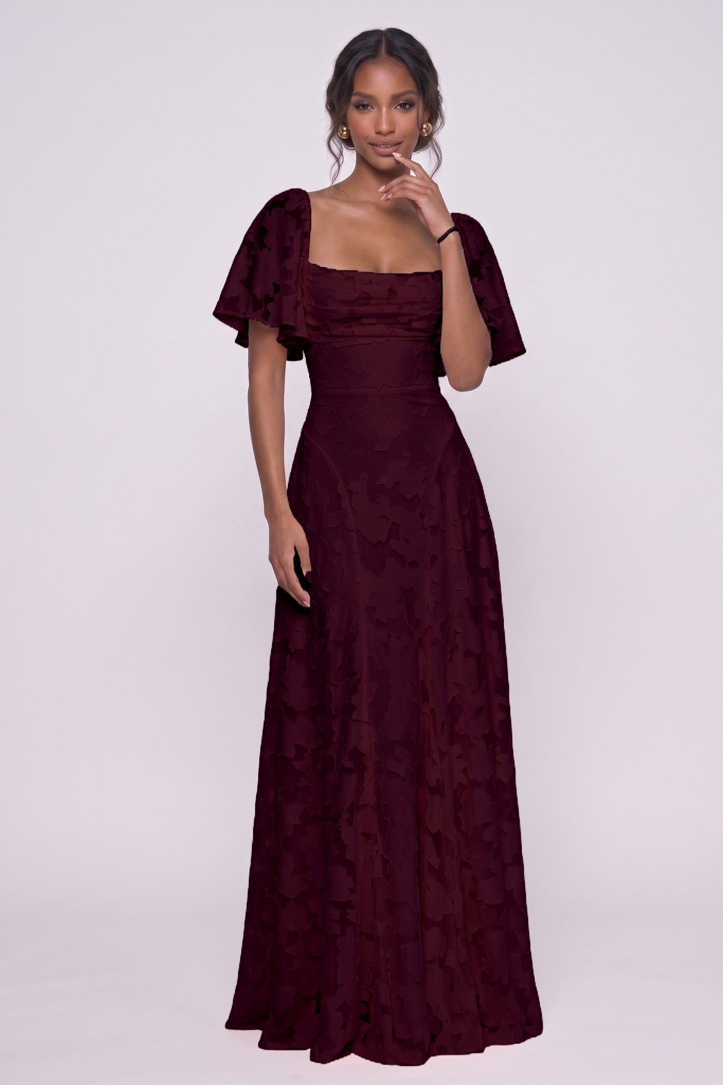 A-Line Maxi Chiffon Burnout Wedding Guest Dress CG0342