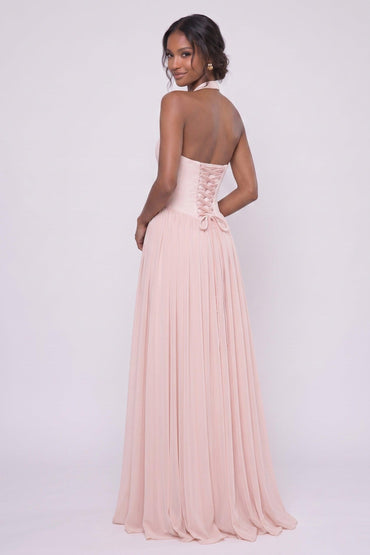 A-Line Floor-length Elastic Cloth Chiffon Bridesmaid Dress CG0344BM - Light Blue - COCOMELODY