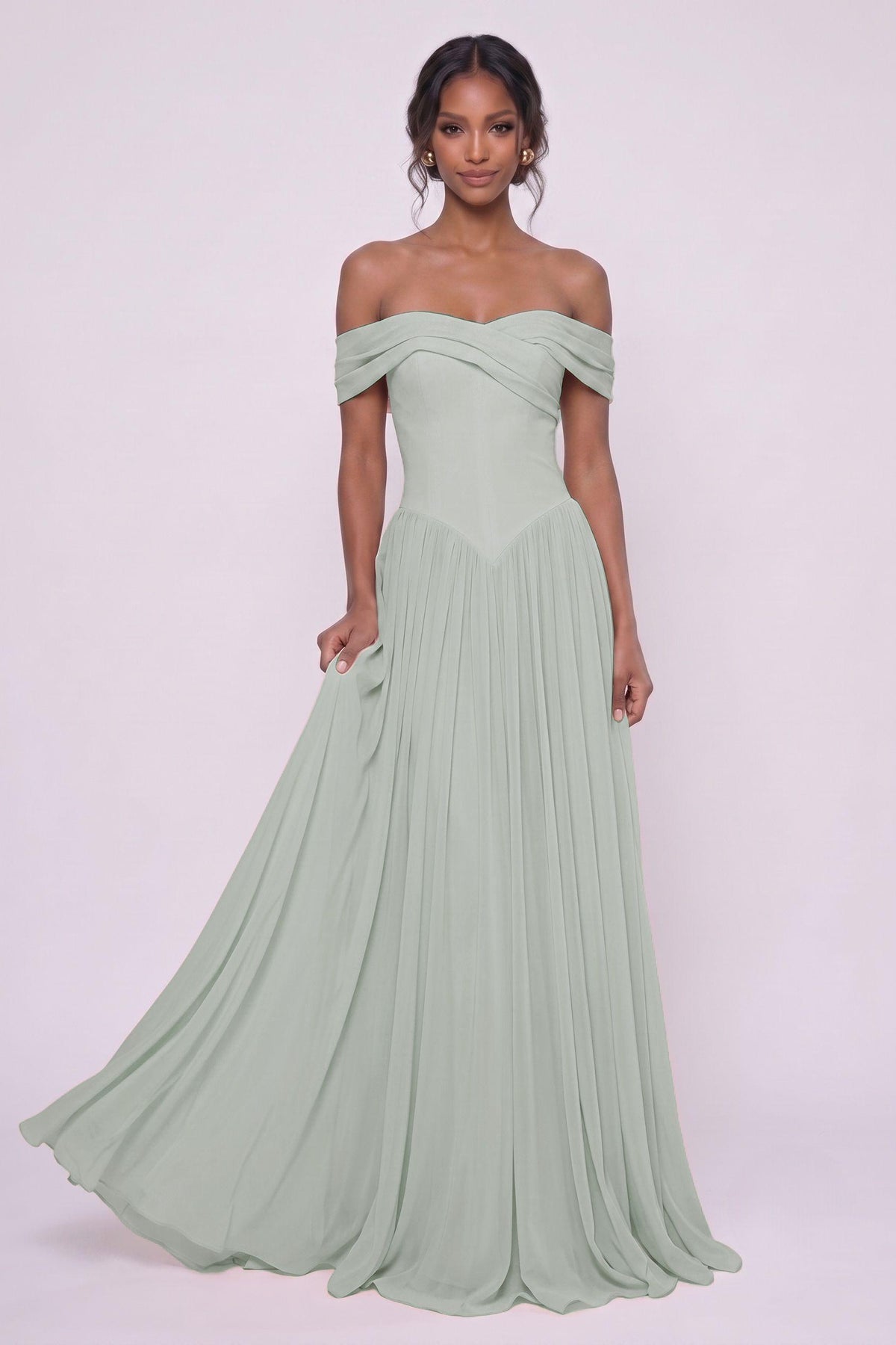 A-Line Maxi Chiffon Bridesmaid Dress CG0345BM - Dusty Sage - COCOMELODY
