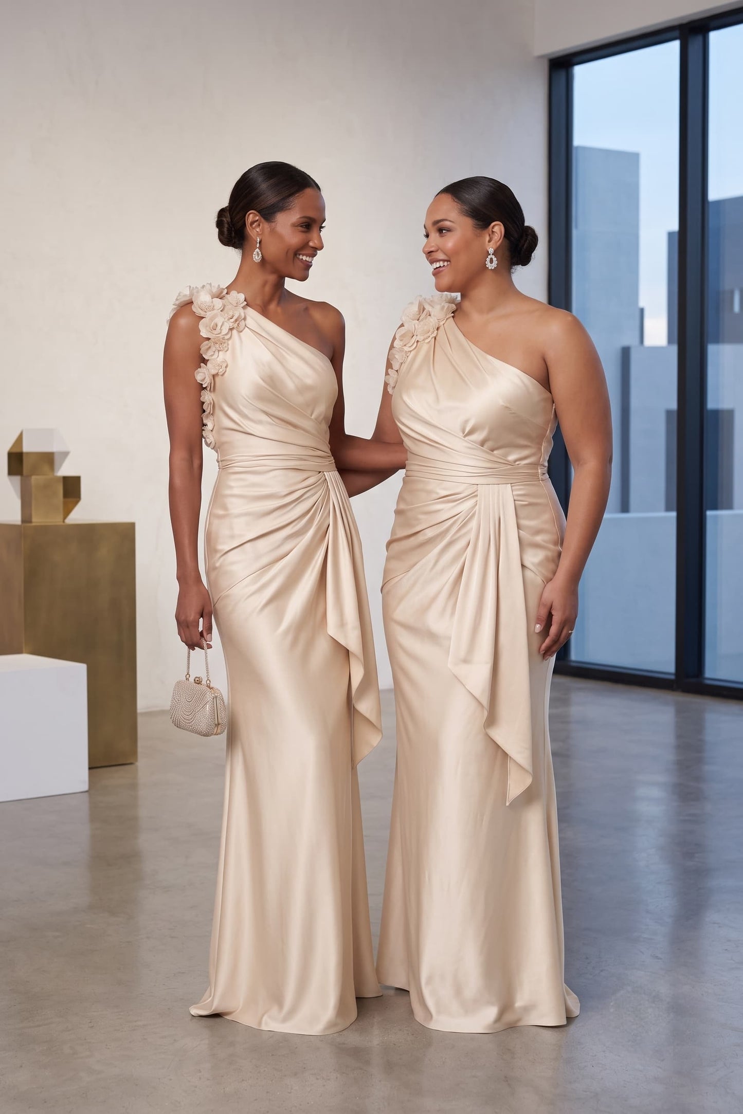 Sheath-Column Floor Length Stretch Satin Wedding Guest Dress CG0348