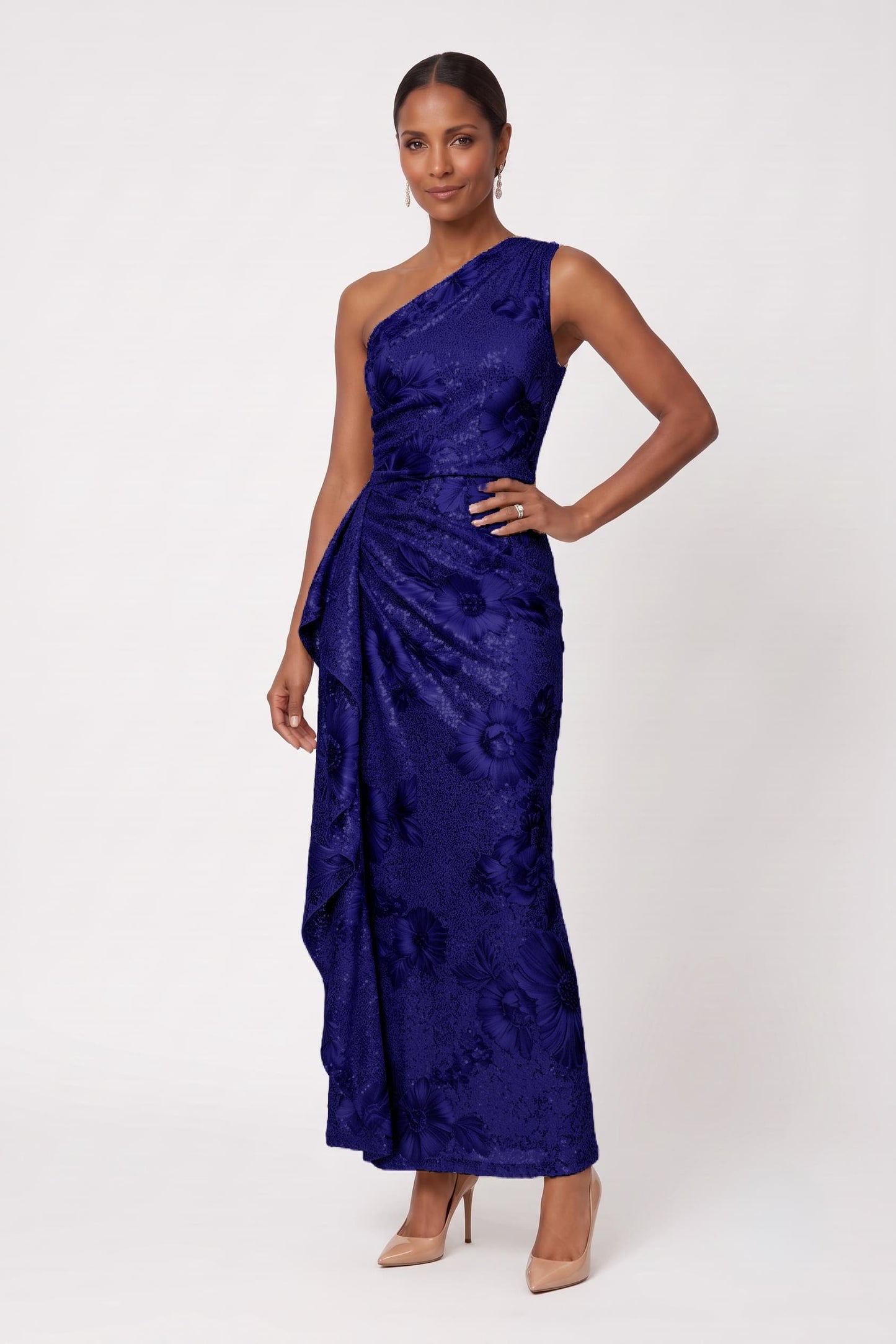 Sheath-Column Ankle Length Sequined Lace Wedding Guest Dress CG0351
