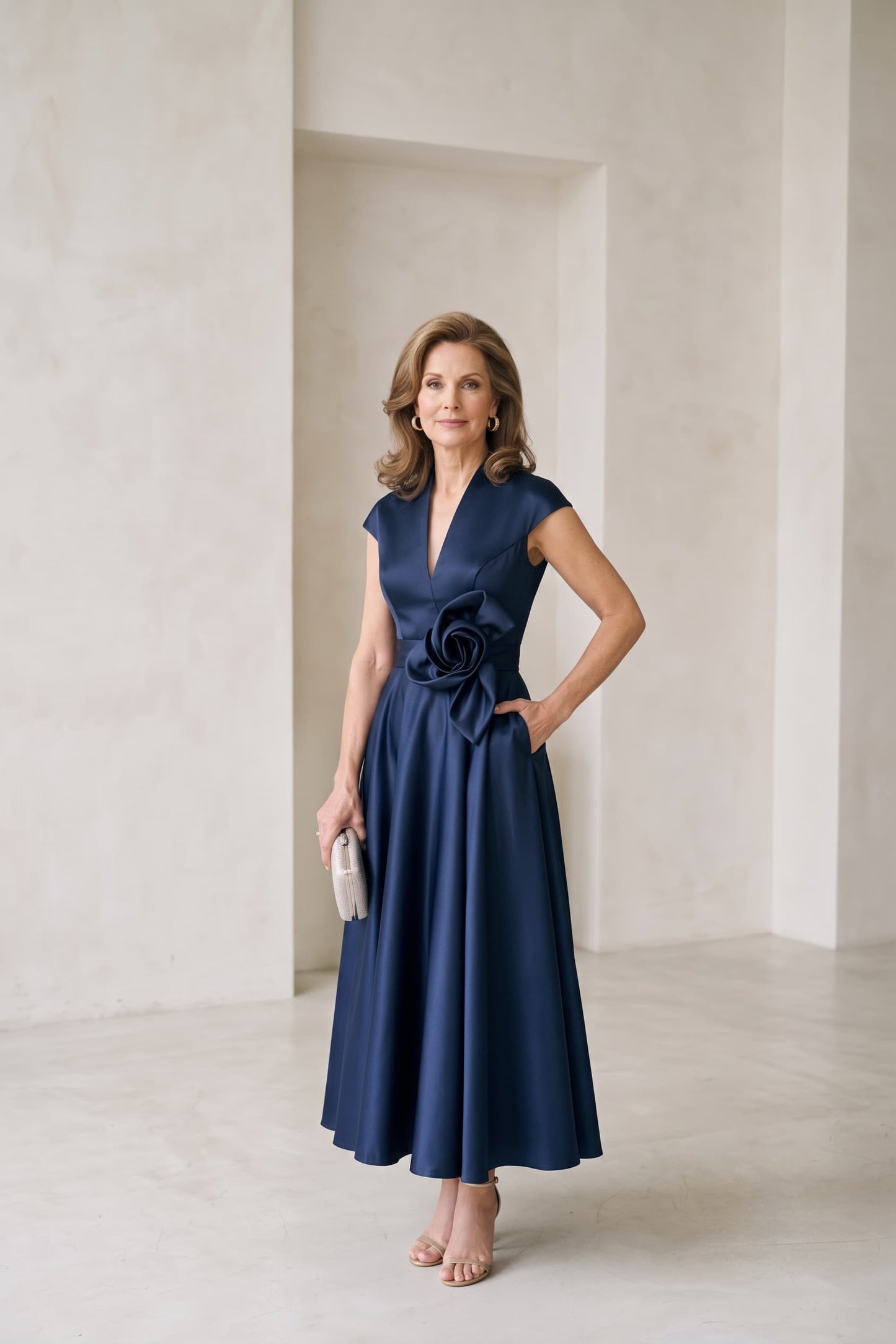 A-Line Ankle Length Satin Wedding Guest Dress CG0353