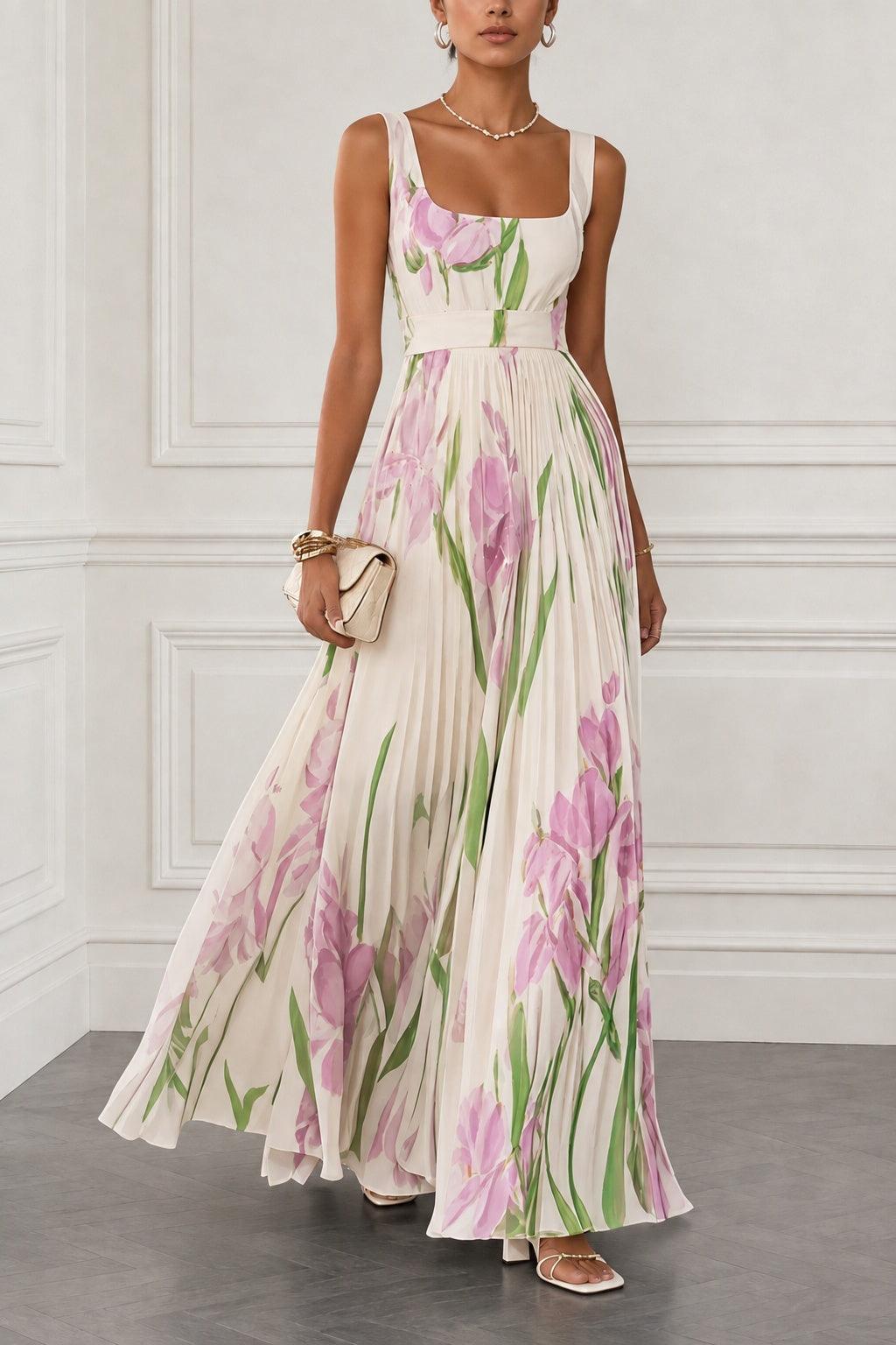A-Line Maxi Printed Chiffon Wedding Guest Dress CG0356 - Soft Blush - COCOMELODY